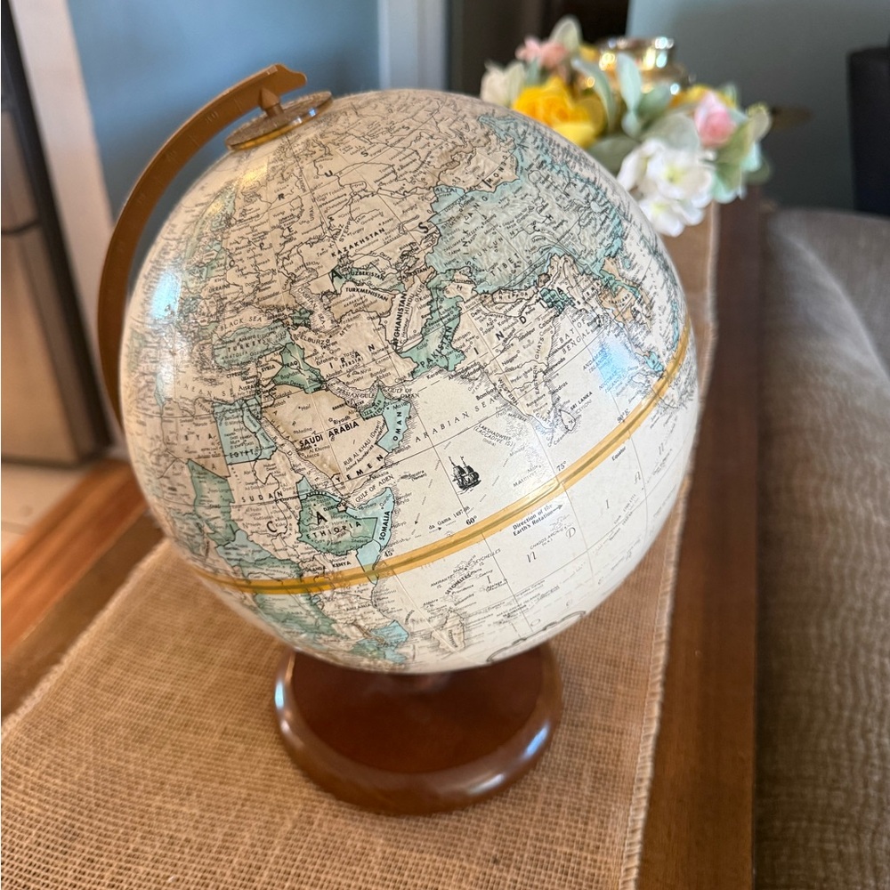 Elegant Cream and Green Globe with Brown Base